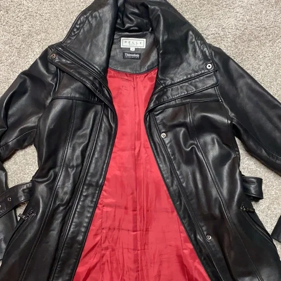 Vintage 90s Lined Belted Genuine Leather Jacket Trench Coat - Picture 4 of 8